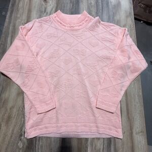 Vintage Glamour-Knit Sweater Pink Scottie Dog Heart Bow Grandmacore